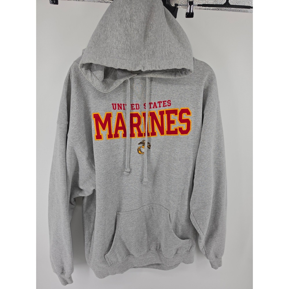 TCX Apparel US Marines Hoodie Gray XL Red Yellow Applique Pullover Sweatshirt